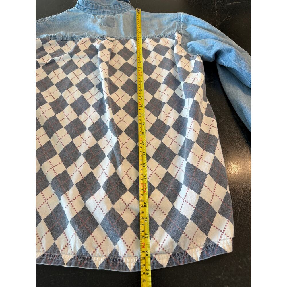 Andrews Blues Denim Patchwork Henley Shirt Cotton Blue Large - Picture 12 of 12